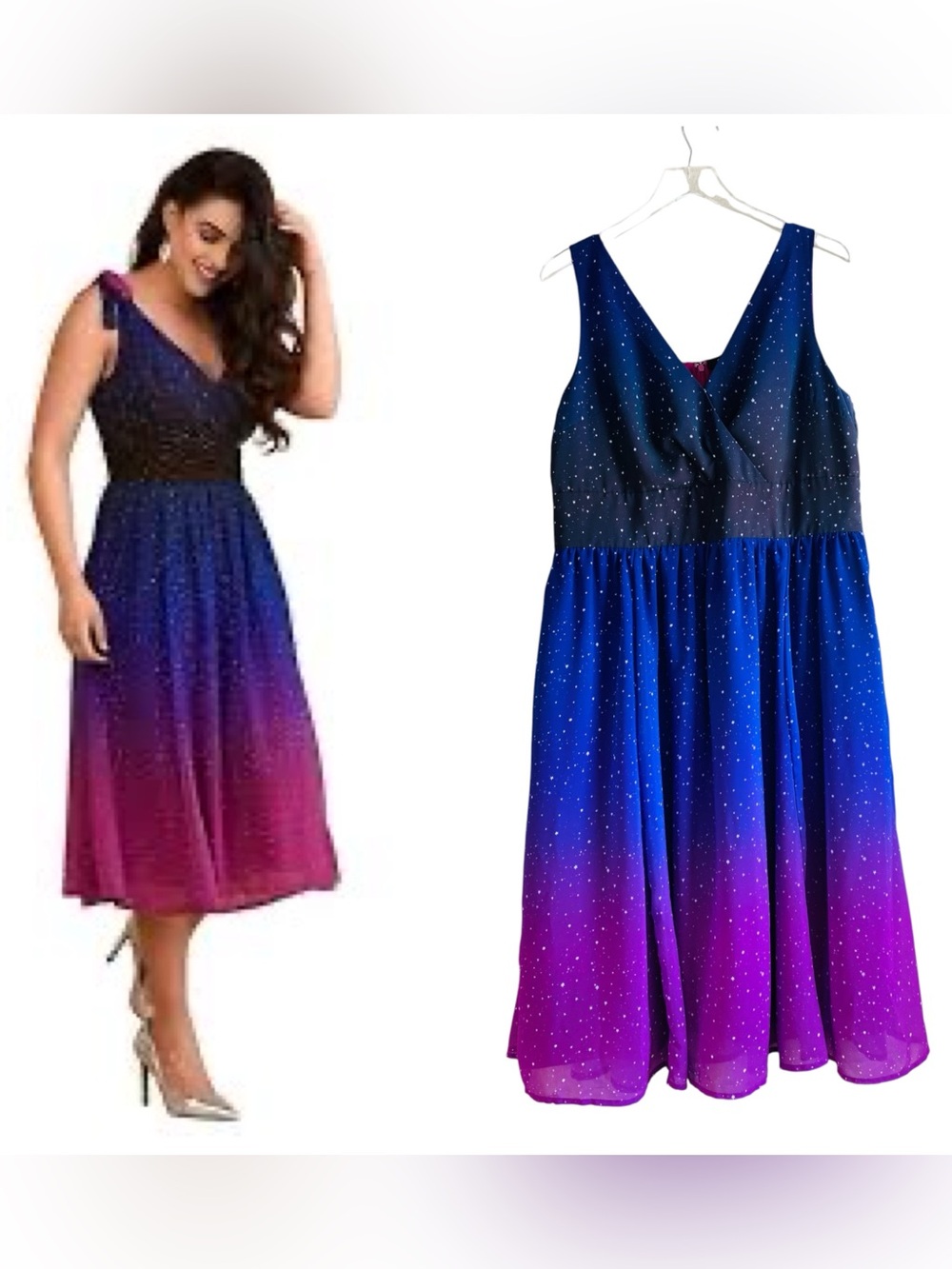 EShakti Ombré Star Print Crepe V Neck Sleeveless Dress Size 18